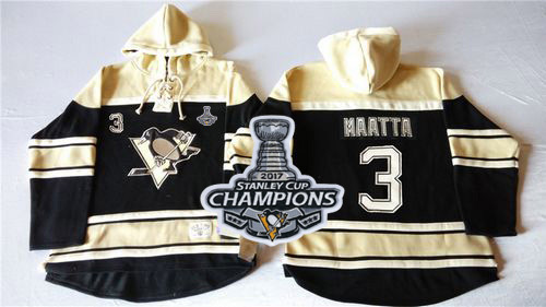 Penguins #3 Olli Maatta Black Sawyer Hooded Sweatshirt Stanley Cup Finals Champions Stitched NHL Jersey